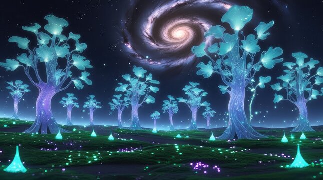 Dense Alien Forest: Glowing Bioluminescent Trees

 - Powered by Adobe