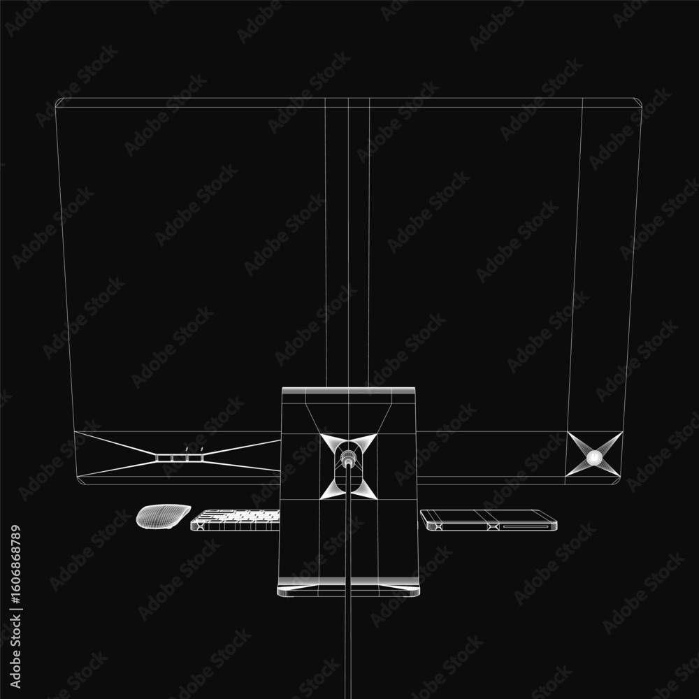 Poster a sleek monoblock computer monitor with a large screen and thin bezel stands out against a solid bla