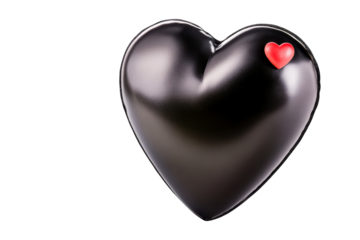 Large black matte heart with tiny red heart accent, cut out transparent
