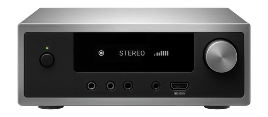 High-fidelity stereo receiver with digital display and multiple audio input ports
