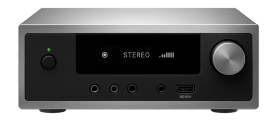 High-fidelity stereo receiver with digital display and multiple audio input ports