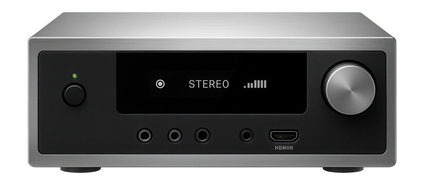 High-fidelity stereo receiver with digital display and multiple audio input ports