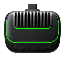 Low-profile wireless VR adapter with integrated cooling fins and a rubberized grip
