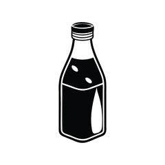 Graphic style vector image of a bottle filled with dark liquid.