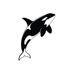 Dynamic orca whale leaping from the water in a sketchy style