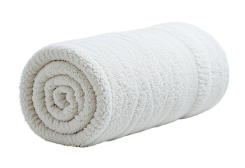 Soft White Rolled Towel with Copy Space – Fluffy Cotton Towel Isolated on Transparent Background.