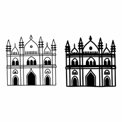 Ornate Islamic Building Facades &ndash; Black and White Vector Illustration&rdquo;