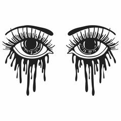 Dripping Ink Eyes Vector &ndash; Surreal Emotional Lash Art Illustration