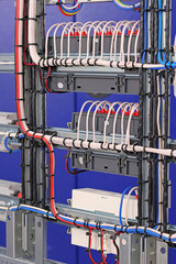 View from the back of the electrical panel. Connection of electronic modules using copper...