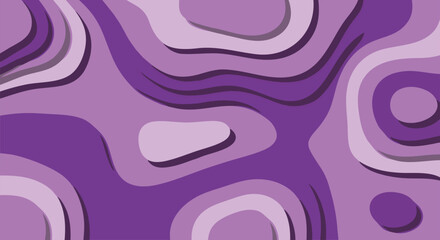 Abstract background with 3D paper cut out effect in purple tones. Vector illustration of modern wavy topographic layers.