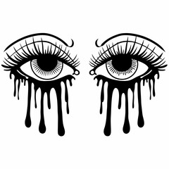 Dripping Ink Eyes Vector &ndash; Surreal Emotional Lash Art Illustration