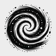 Abstract black and white spiral galaxy with starry texture