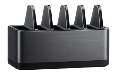 Desktop hard drive organizer with individual slots and non-slip base