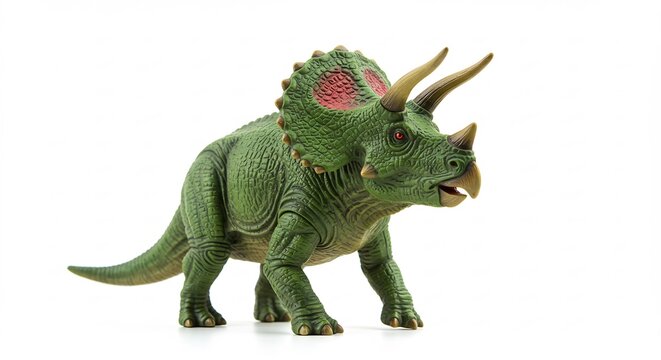 緑鮮やか三つ角恐竜模型 精密造形 白背景にて撮影. AI Generated - Powered by Adobe