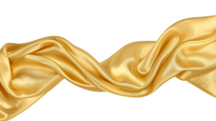 Flying gold silk textile fabric flag background. Smooth, elegant golden Satin Isolated on a Transparent Background for a grand opening ceremony. Yellow curtain. 