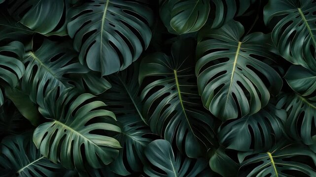 A dense, leafy background with deep green tropical foliage. Perfect for decorative wallpapers or naturalistic themes.