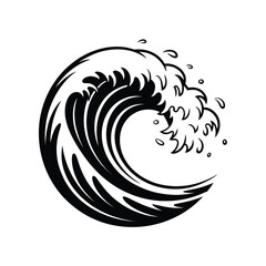 Stylized black and white ocean wave illustration