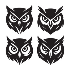 Owl Head Vector Icon Set