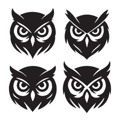 Owl Head Vector Icon Set