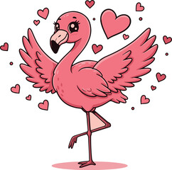 Adorable Cartoon Flamingo Surrounded by Hearts A Whimsical Valentine's Day Celebration of Love and Friendship with a Cute Animal