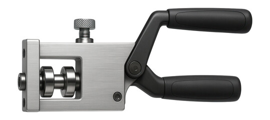 Bead roller with a folding handle and rubber grips for portable use in field repairs.