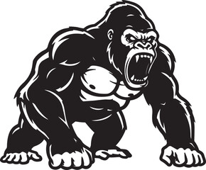 Ferocious Gorilla Illustration A Powerful Symbol of Strength and Determination with an Aggressive Posture and Intimidating Expression