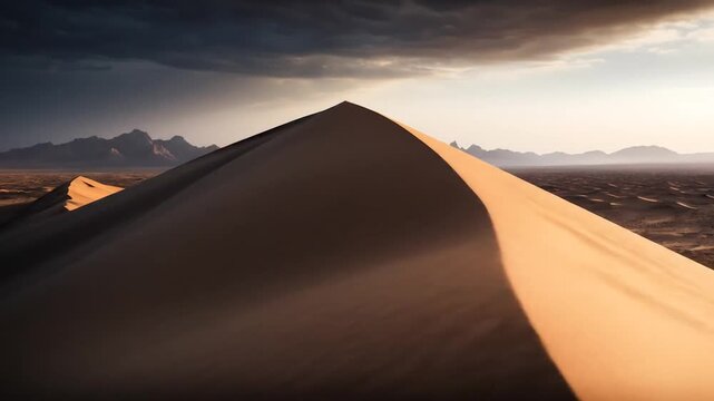 Sunlit Dune Peaks in a Dark Desert Landscape. 4k videos