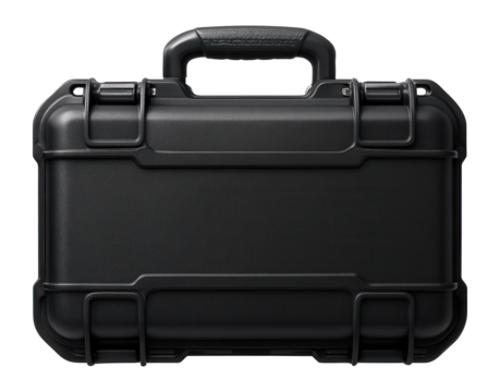 Plastic tool case with a weather-sealed gasket for protecting cordless drills in a damp outdoor location.
