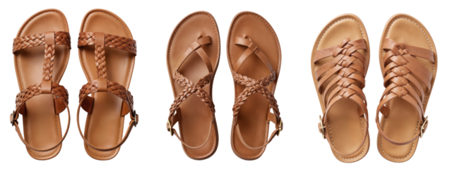 Tan Leather Sandals Collection - Women's Summer Footwear with Braided and Simple Strap Designs for Fashion Catalogs and Online Shopping