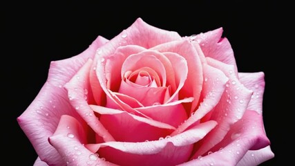 Beautiful pink rose flower with water drops rotating slowly - Powered by Adobe