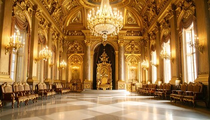 Fototapeta premium Golden palace hall with opulent decor
