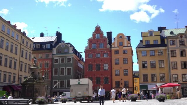 Stortorget with historic colorful houses and Noble Prize museum, Stockholm, Sweden