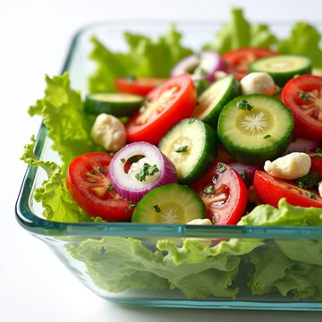 Fresh Greek Salad with Tomatoes, Cucumbers, and Feta Cheese