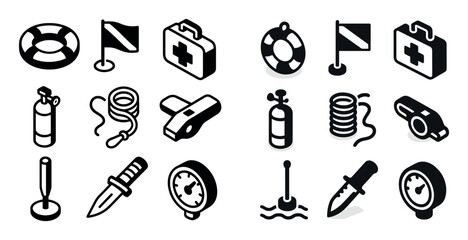 Fototapeta premium Isometric Diving Safety Icons