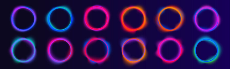 Curve frame wave neon gradient abstract background light colours graphic shape round design icon vector circular energy glow ring black blue effect texture space flow science spiral swirl fluid.