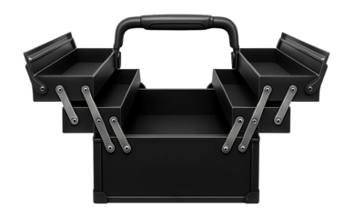 Cantilever toolbox with multiple tiers for a carpentry workshop.