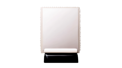 Blank white perforated paper template with curled scroll, cut out transparent