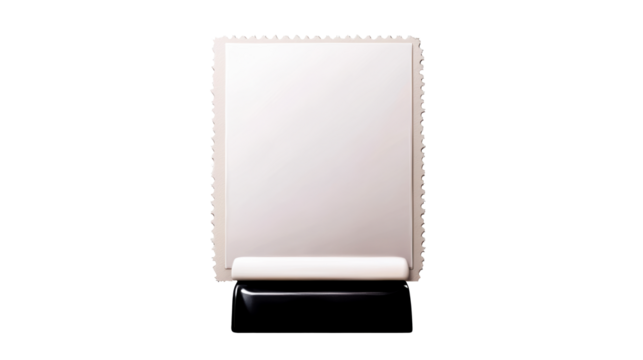 Blank white perforated paper template with curled scroll, cut out transparent