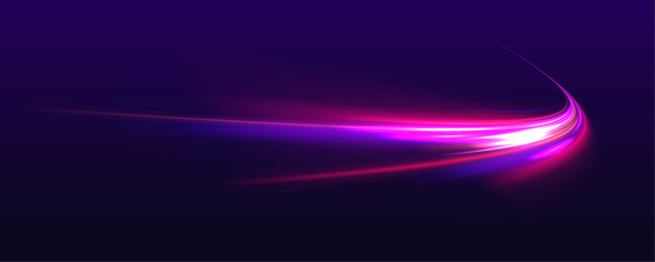 Technology background with motion neon light effect. Abstract neon light trails in a futuristic high-speed motion design. Vector glitter light fire flare trace.	
