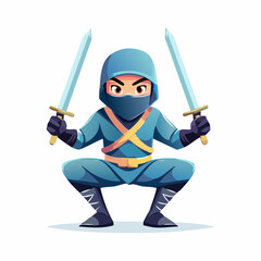 Ninja in Action: A stealthy ninja, armed with two gleaming swords, crouches low, ready for battle. Capturing the essence of agility and martial arts expertise.