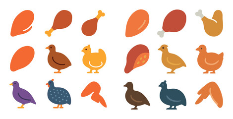 Colorful Poultry Icons