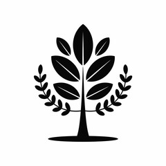 Elegant black and white tree silhouette with laurel wreaths