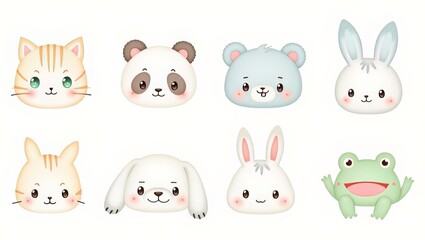 Obraz premium Adorable Cartoon Animal Faces Sticker Set