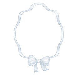 Vintage-style hand-drawn oval ribbon frame with an elegant pastel bow at the bottom. Perfect for wedding stationery, feminine branding, baby shower invites, product packaging, and romantic prints