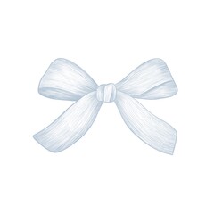 Simple and elegant hand-drawn bow in soft pastel blue. Symmetrical classic shape with flowing ribbon ends, ideal for weddings, packaging, greeting cards, and romantic themes. Clean sketch style 