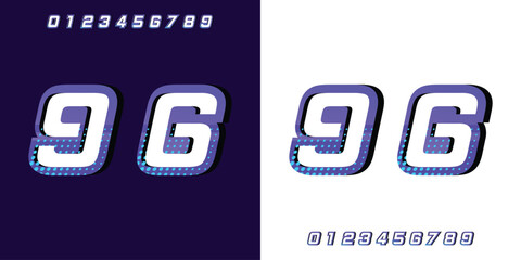racing number 96 with 3d effect purple color