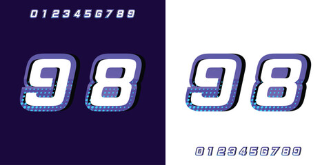 racing number 98 with 3d effect purple color