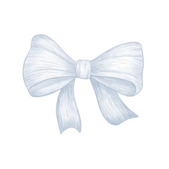 Large vintage-style hand-drawn bow with rounded loops and elegant ribbon tails. Rendered in soft pastel blue, this decorative element is perfect for wedding stationery, product packaging, branding