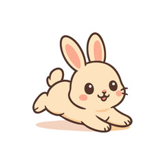 Cartoon Bunny Lying Down with Pink Cheeks and Brown Eyes