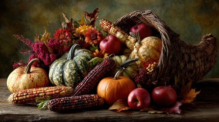Autumn Cornucopia with Harvest Produce